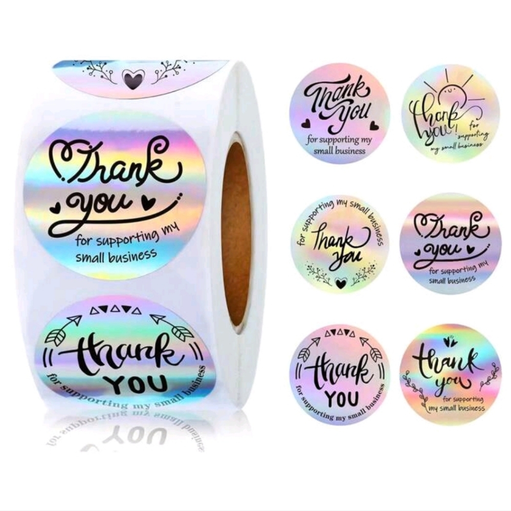 500 pcs Holographic Thank You Stickers Shipping Sellers Roll